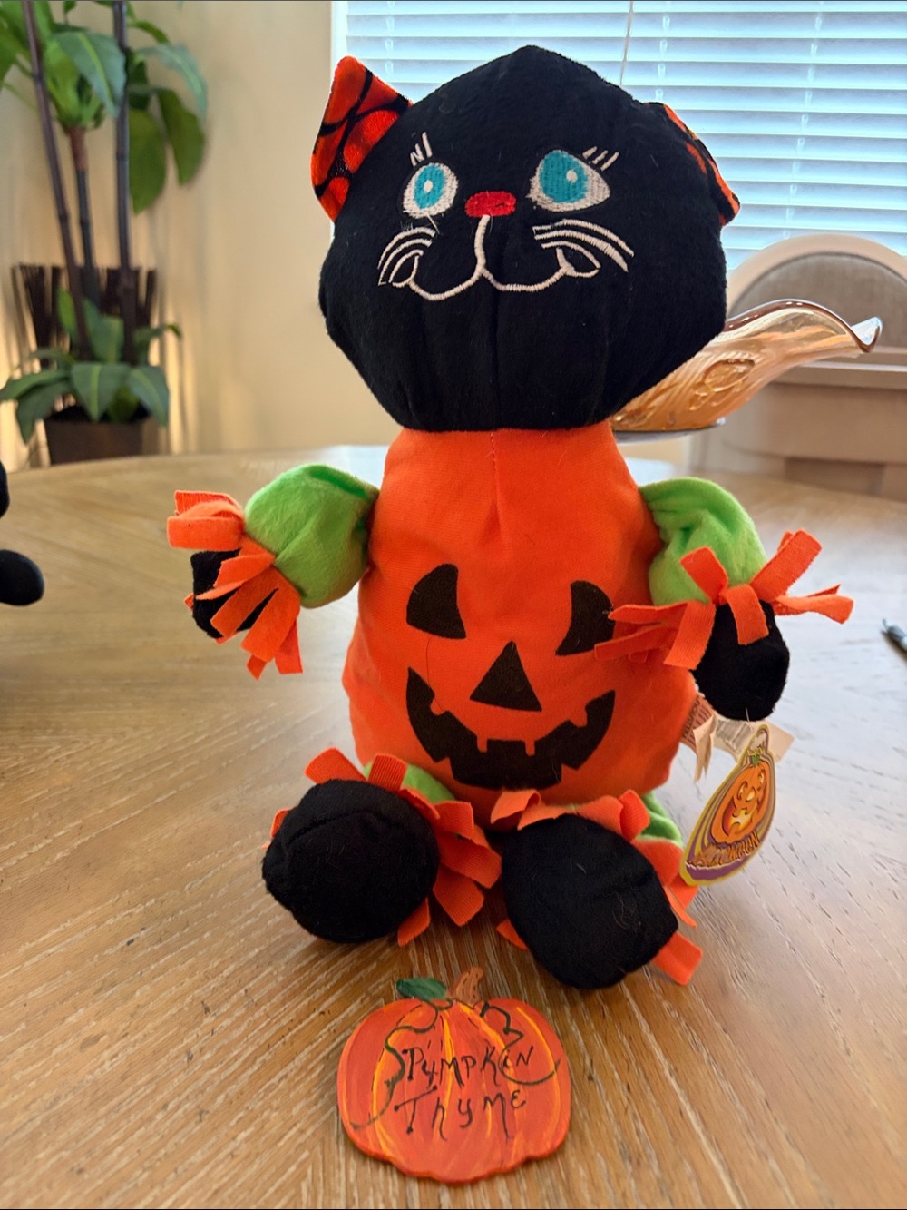 Kellytoy Black & Orange Pumpkin Cat Plush Costume 17 inches long